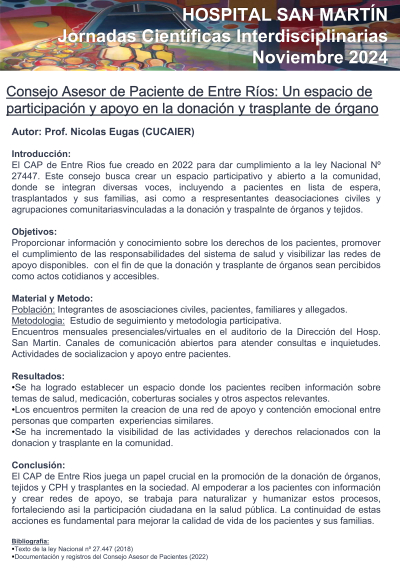 Consejo Asesor de Paciente de Entre Ríos: Un espacio de participación y apoyo en la donación y trasplante de órganos